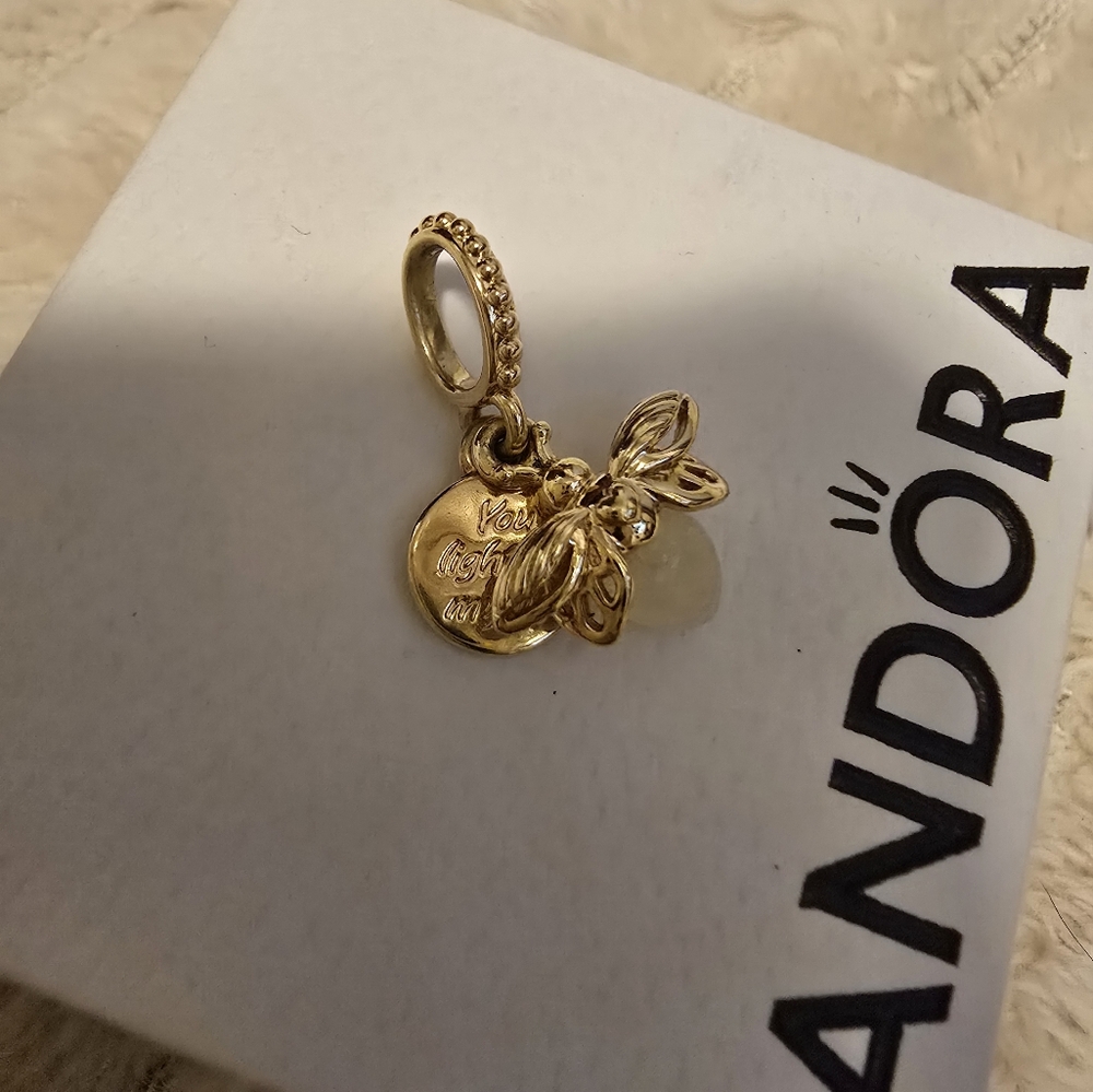 Authentic Pandora Glow In The Dark Firefly Charm 14k Gold Plated. Worn Once